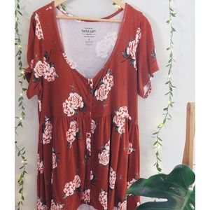 Torrid Super Soft Orange Floral Babydoll Tee